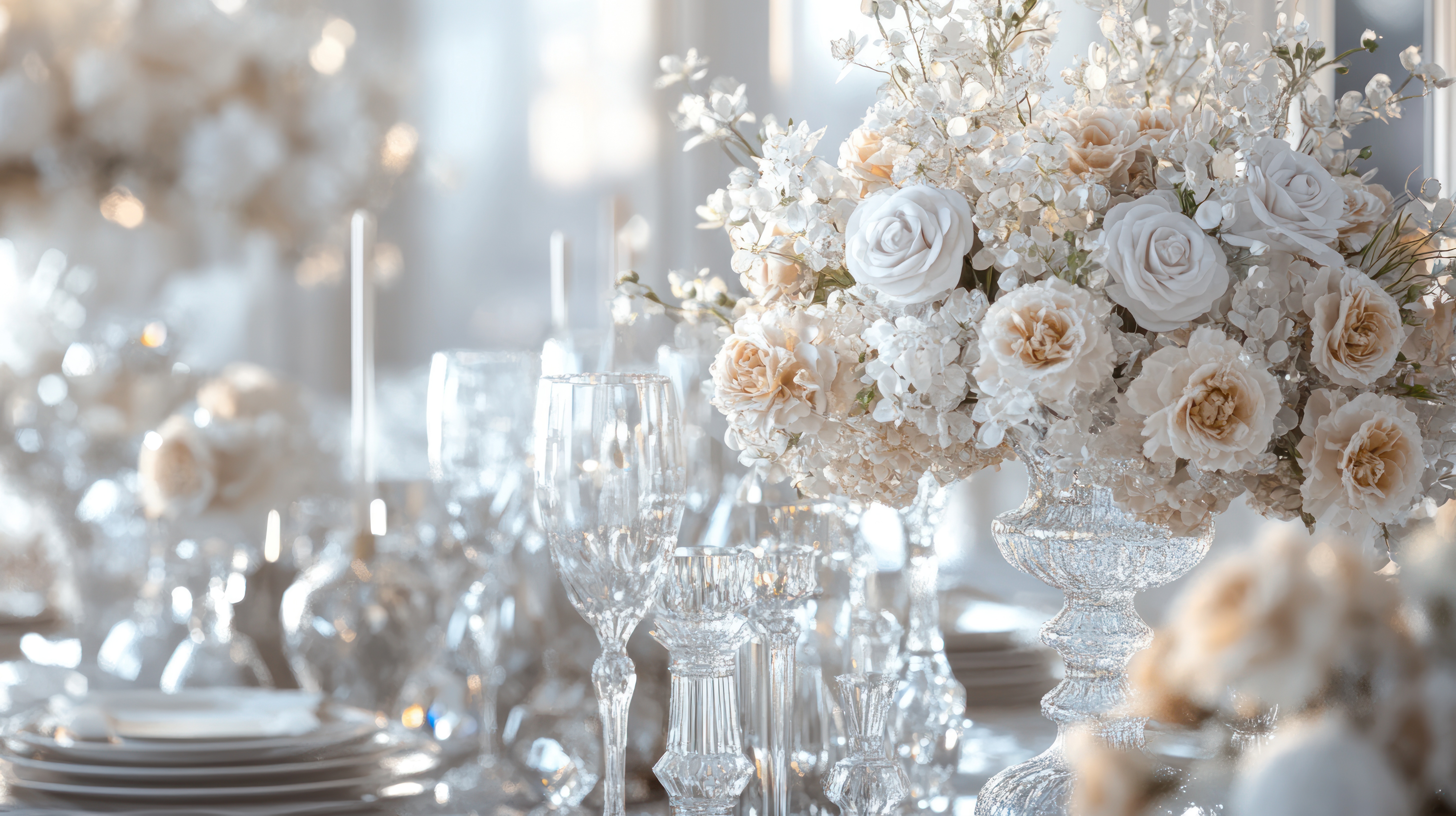 Elegant table setting with flowers and candles